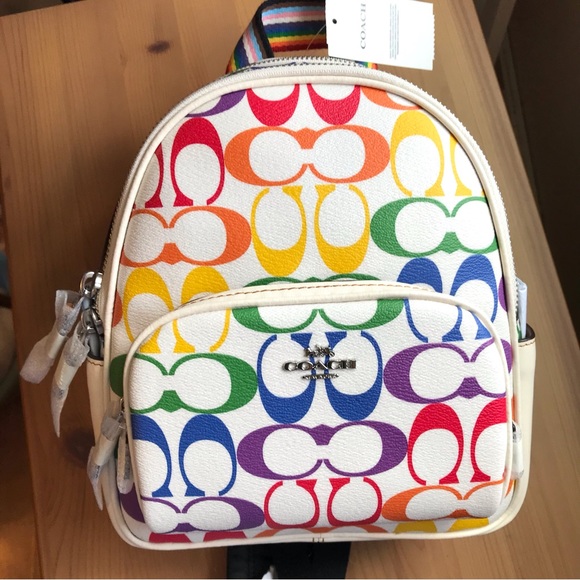 🌈 Coach Mini Court Backpack In Rainbow Signature Canvas - Picture 1 of 12